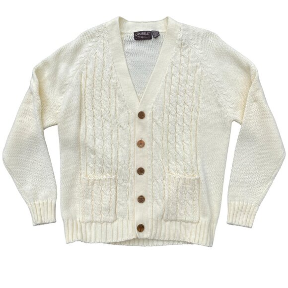 Vintage Cable Knit Fisherman Cardigan Academia Kurt Cobain Old Money Grandpa-XL - Picture 1 of 15